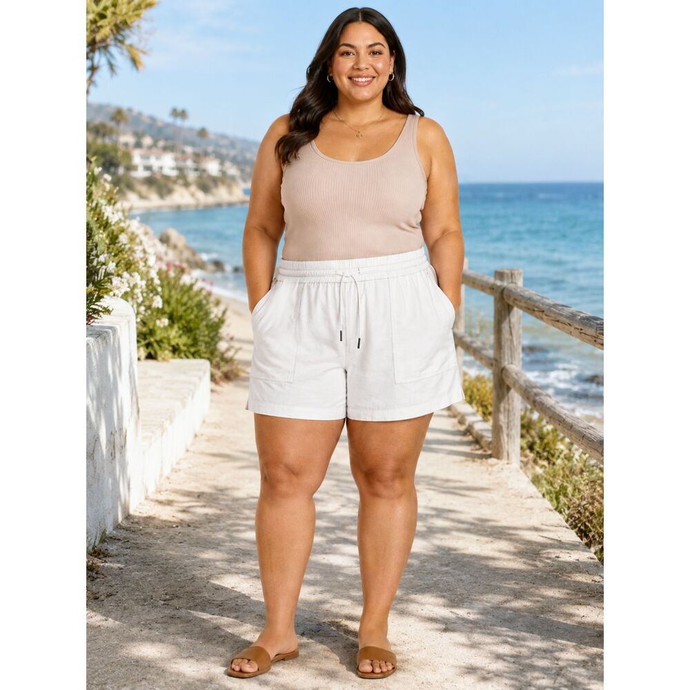 Kersh Women’s XXL Ivory Pull On Shorts Drawstring ECOVERO Rayon Casual Beach